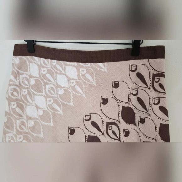 Brown Tan Womens Flare Skirt Size 8 Brown Geometric Linen Blend Knee Y2K Retro - Picture 3 of 6